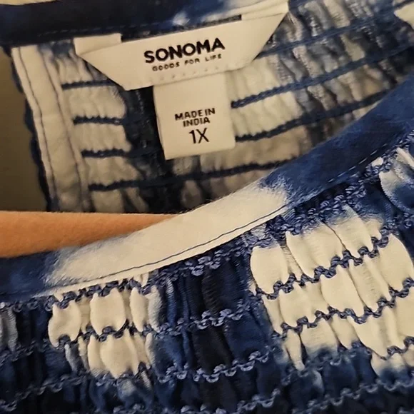 Sonoma Blue and White Smocked Blouse - Picture 3 of 6